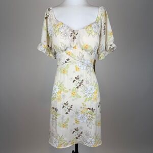 NWT Madden NYC Yellow Floral Puff Sleeve Dress XL Cottagecore Milkmaid Babydoll